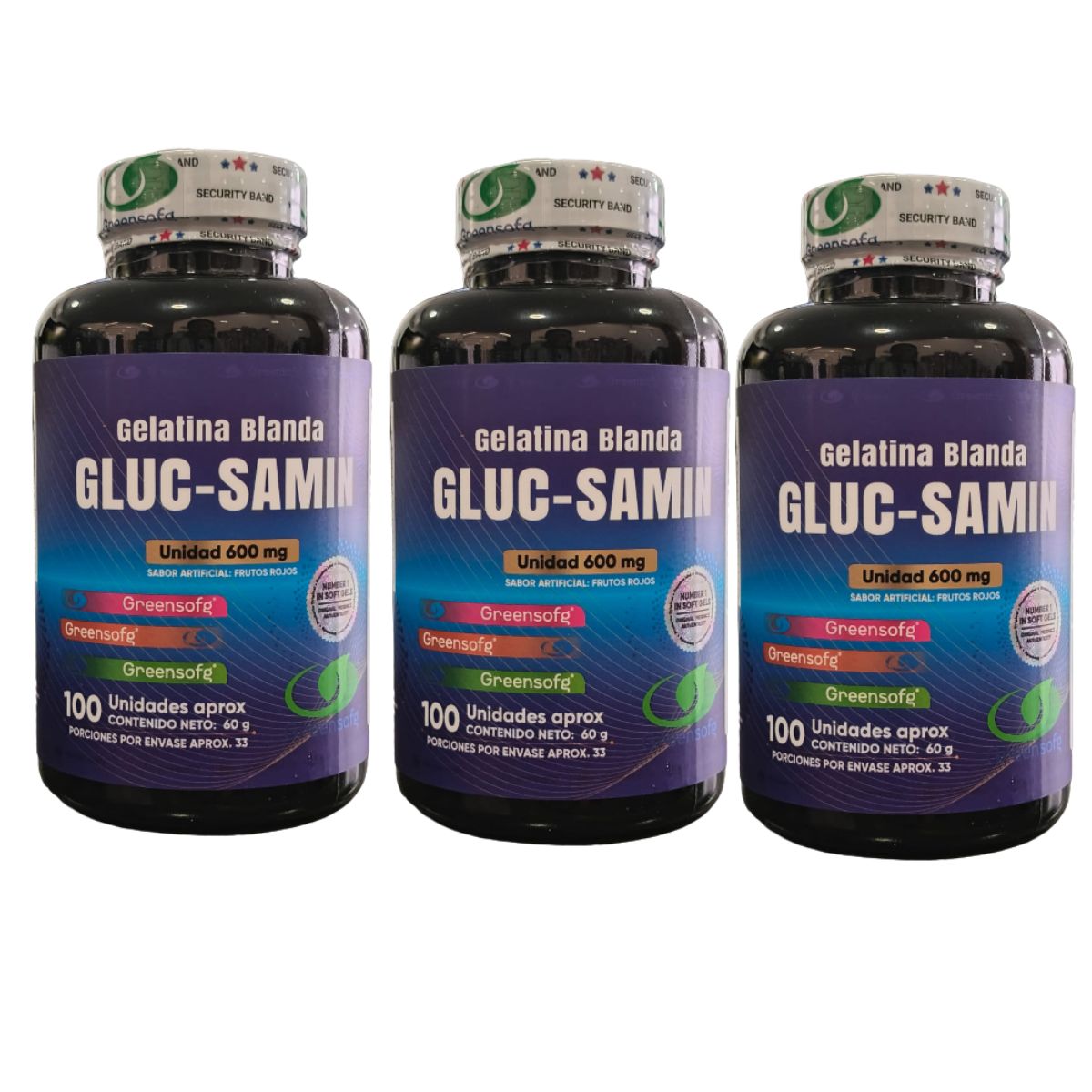 Gluc-Samin Greensofg x100 Gelatinas Blandas con Colágeno y Cúrcuma - Envío Gratis