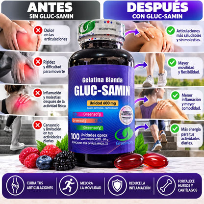 Gluc-Samin Greensofg x100 Gelatinas Blandas con Colágeno y Cúrcuma - Envío Gratis