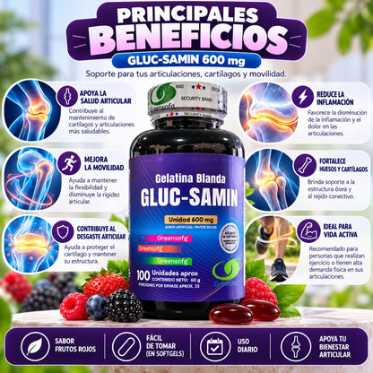 Gluc-Samin Greensofg x100 Gelatinas Blandas con Colágeno y Cúrcuma - Envío Gratis