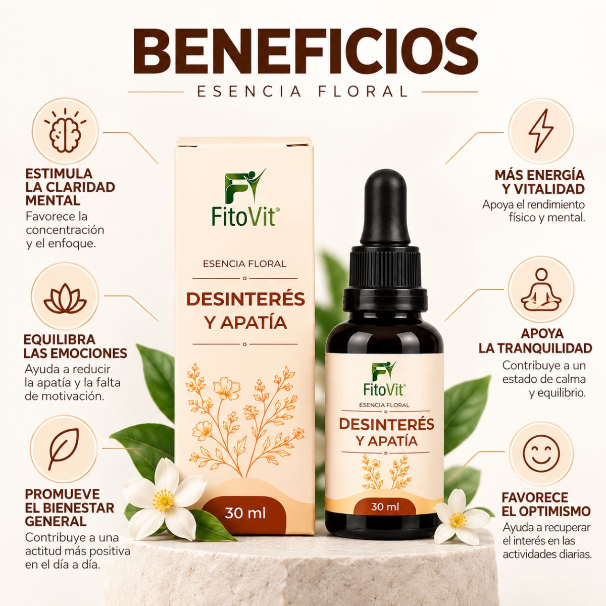 Esencia Floral Desinterés y Apatía 30 ml • FitoVit • 6 Flores Silvestres • Bienestar Emocional