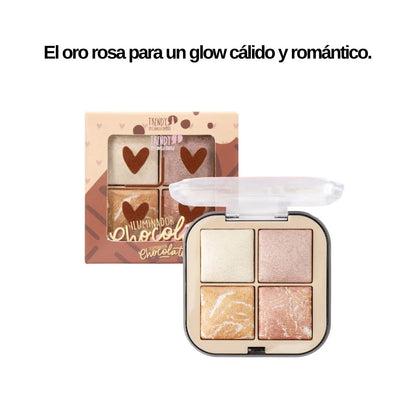 Iluminador en polvo horneado Chocolate Trendy con cuatro tonos