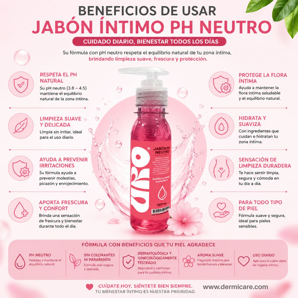 Jabón íntimo URO vaginal pH neutro 120ml flora vaginal limpieza suave frescura