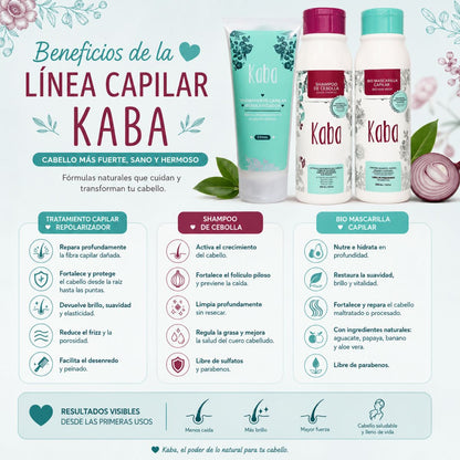 Kit Crecimiento Reparacion KABA shampoo cebolla mascarilla repolarizador 500ml anticaida Colombia