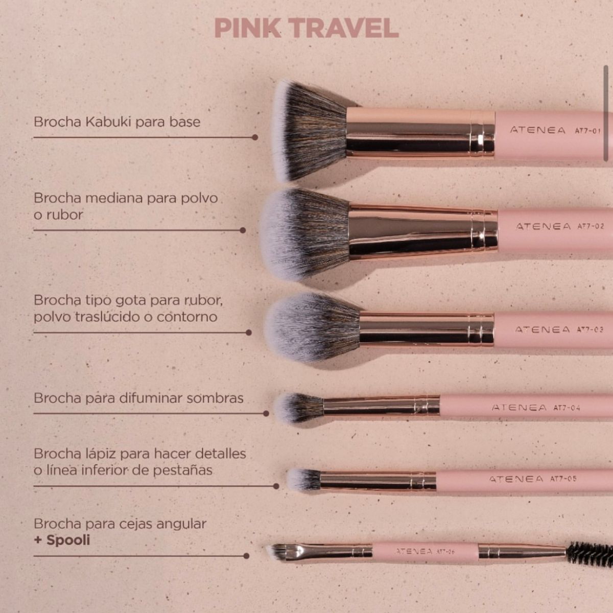 Kit portátil de 6 brochas de maquillaje Pink Travel Atenea