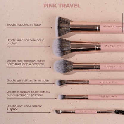 Kit portátil de 6 brochas de maquillaje Pink Travel Atenea