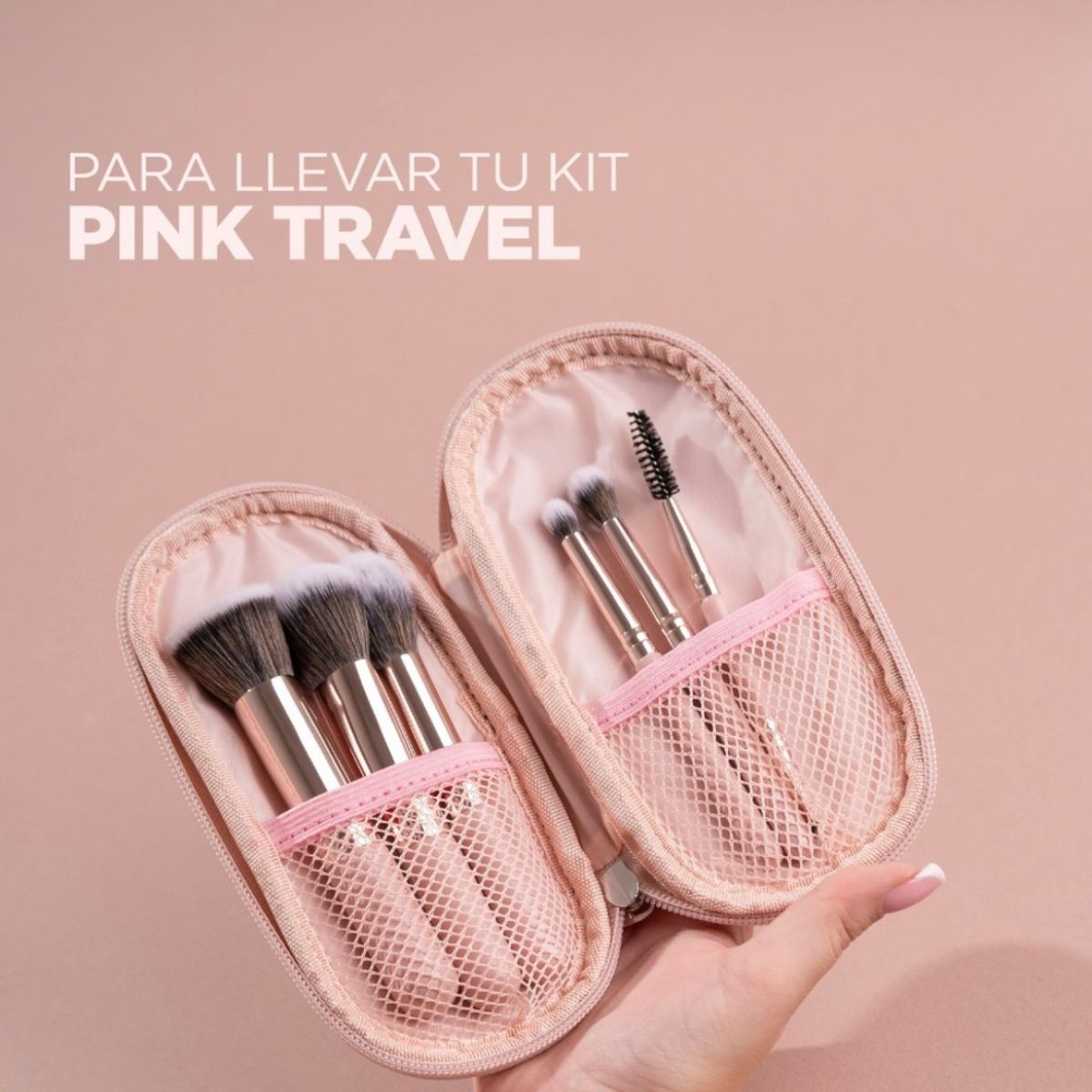 Kit portátil de 6 brochas de maquillaje Pink Travel Atenea