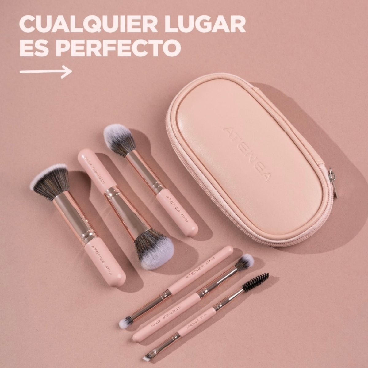 Kit portátil de 6 brochas de maquillaje Pink Travel Atenea