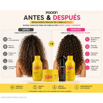 Kit Reconstruccion Rizos La Pocion tratamiento capilar colombiano rizos definidos elasticos hidratacion sin frizz