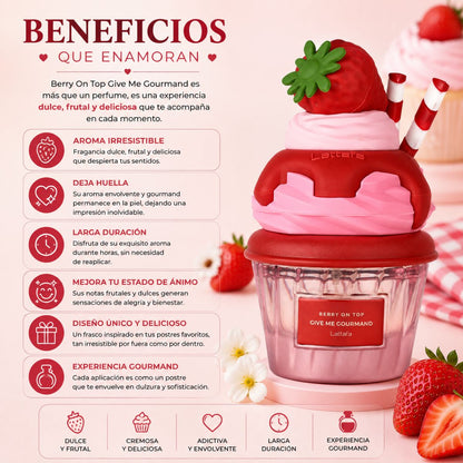 Perfume Lattafa Berry On Top EDP frutal gourmand fresa chantilly mermelada flores blancas vainilla