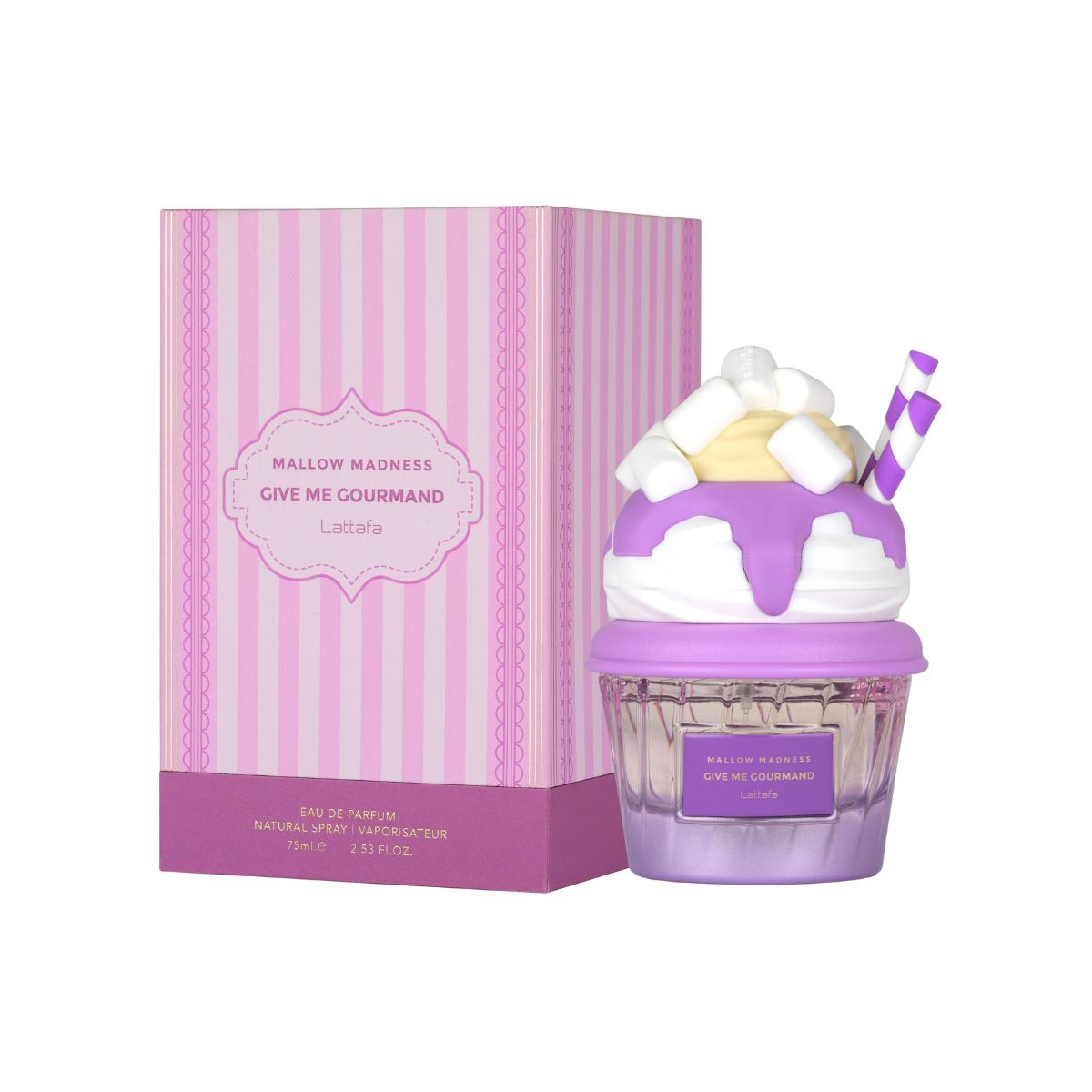 Perfume Lattafa Mallow Madness EDP frutal gourmand fresa malvavisco fresia vainilla crema 