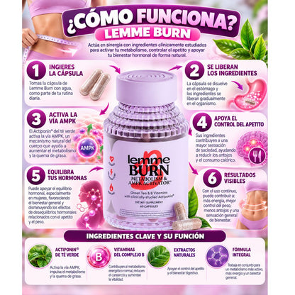 Lemme Burn x60 Cápsulas Veganas con Actiponin®, Té Verde y Vitaminas B