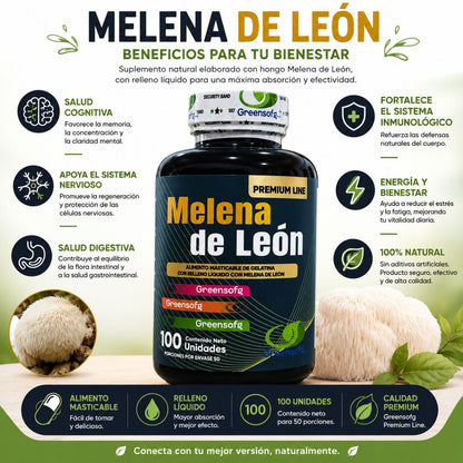 Melena de Leon Greensofg 100mg gomita masticable gelatina Hericium erinaceus nootropico cognitivo
