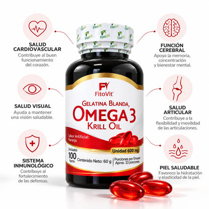 Omega 3 Krill Oil FitoVit x100 Softgel: EPA + DHA para Corazón, Cerebro y Visión