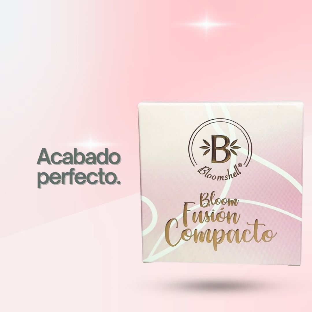Polvo compacto 4 en 1 Bloomshell con tonos traslúcido, banana, rosa y lila.