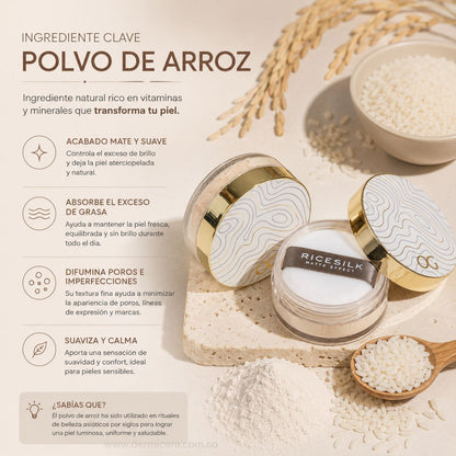 Polvo Suelto Rice Silk OG Colombia setting powder arroz niacinamida poros sebo sin flashback maquillaje