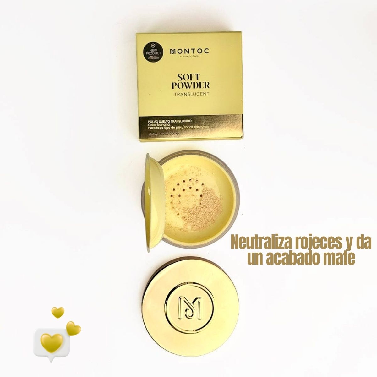 Polvo suelto traslúcido tono banana 10g para corrección de rojeces, iluminación y acabado mate profesional.