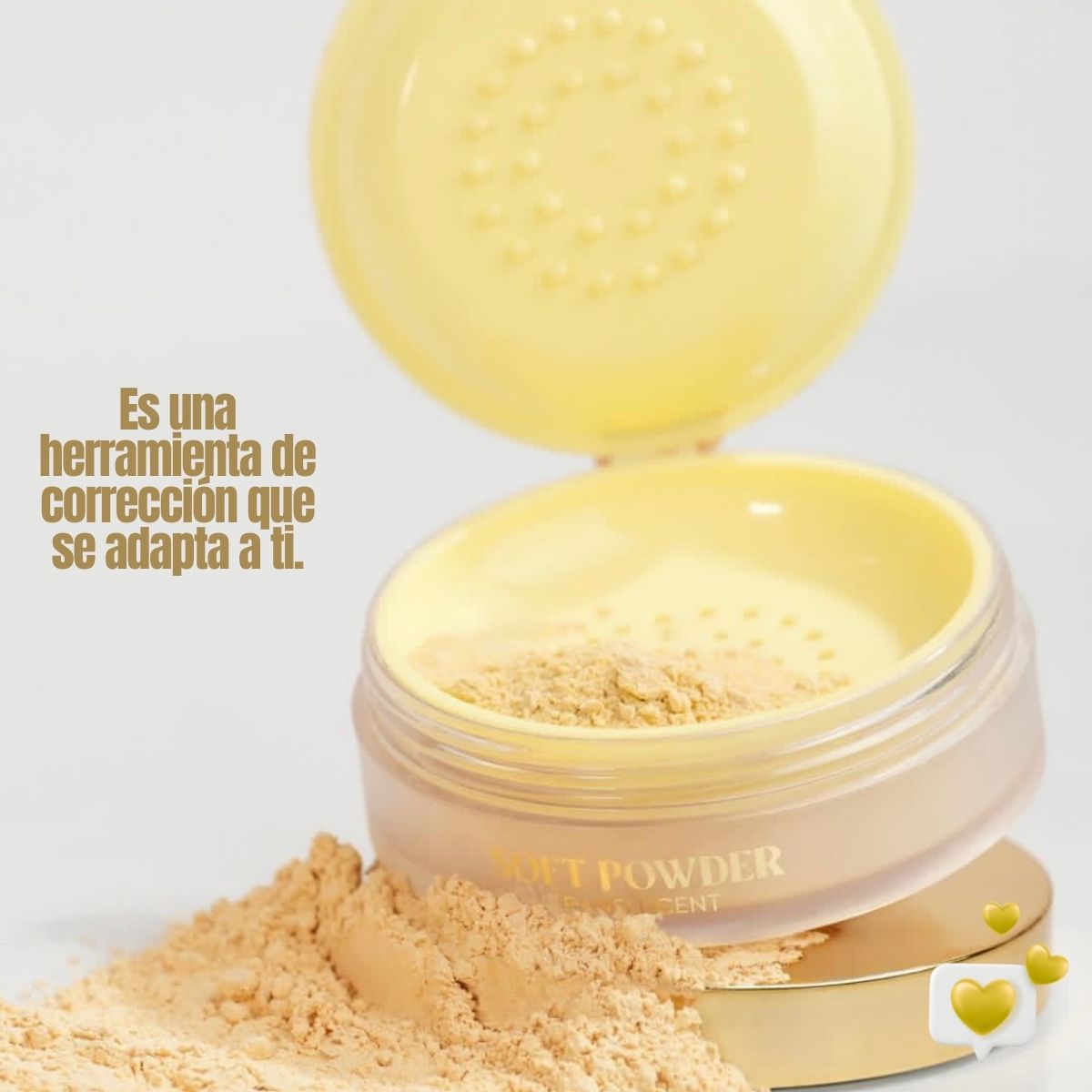 Polvo suelto traslúcido tono banana 10g para corrección de rojeces, iluminación y acabado mate profesional.