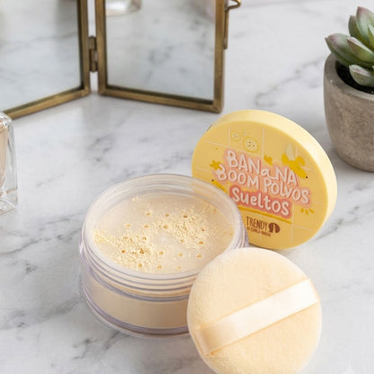 Polvos Sueltos Banana Trendy setting powder tono amarillo fijador maquillaje sin flashback Colombia