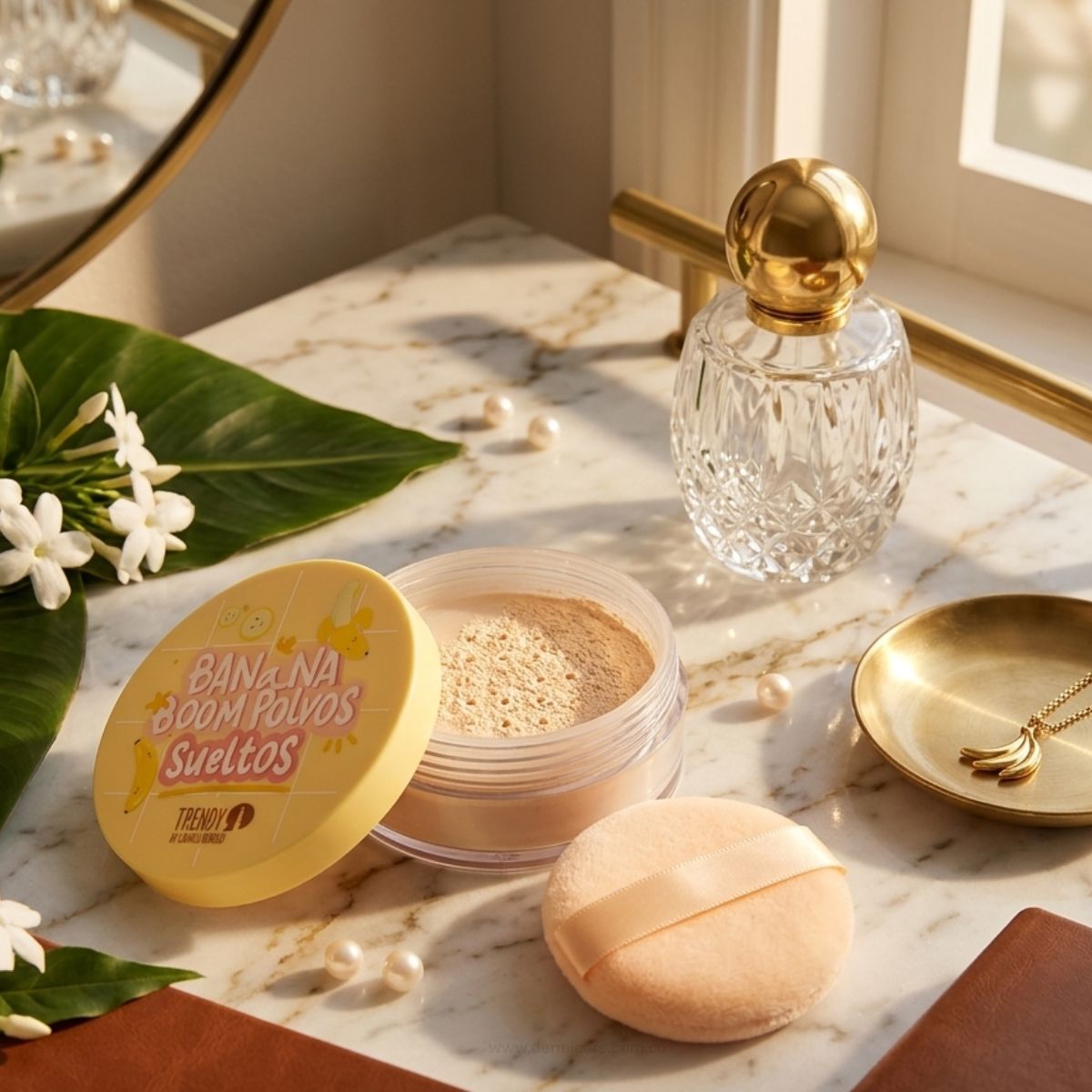 Polvos Sueltos Banana Trendy setting powder tono amarillo fijador maquillaje sin flashback Colombia