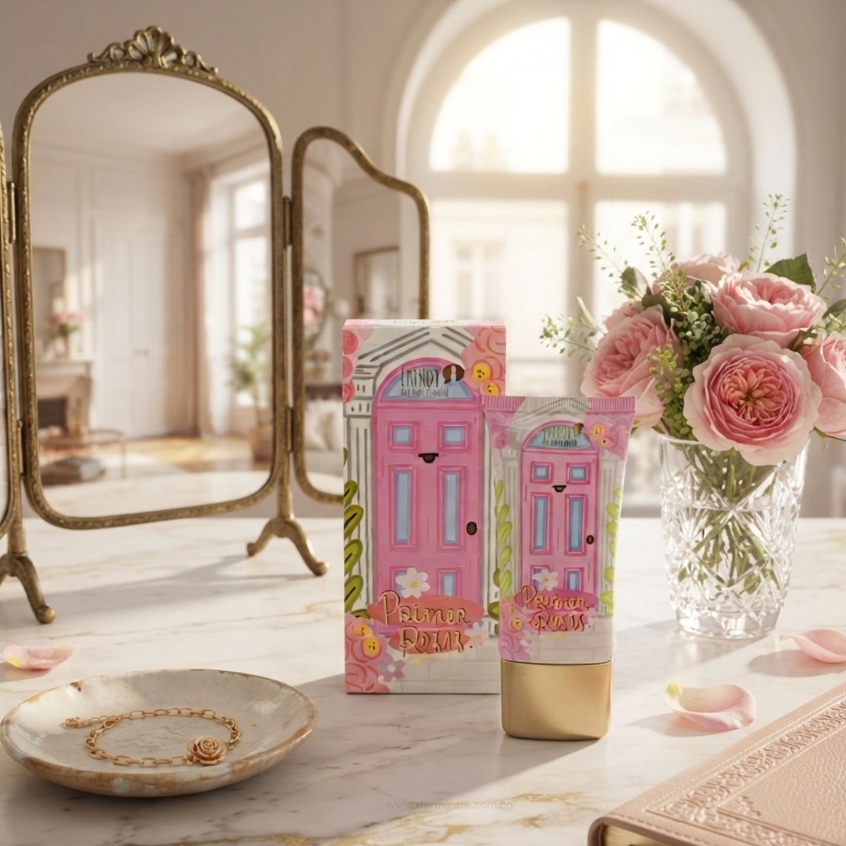 Primer Rosas Trendy prebase facial hidratante poros base duradera extracto rosas maquillaje Colombia