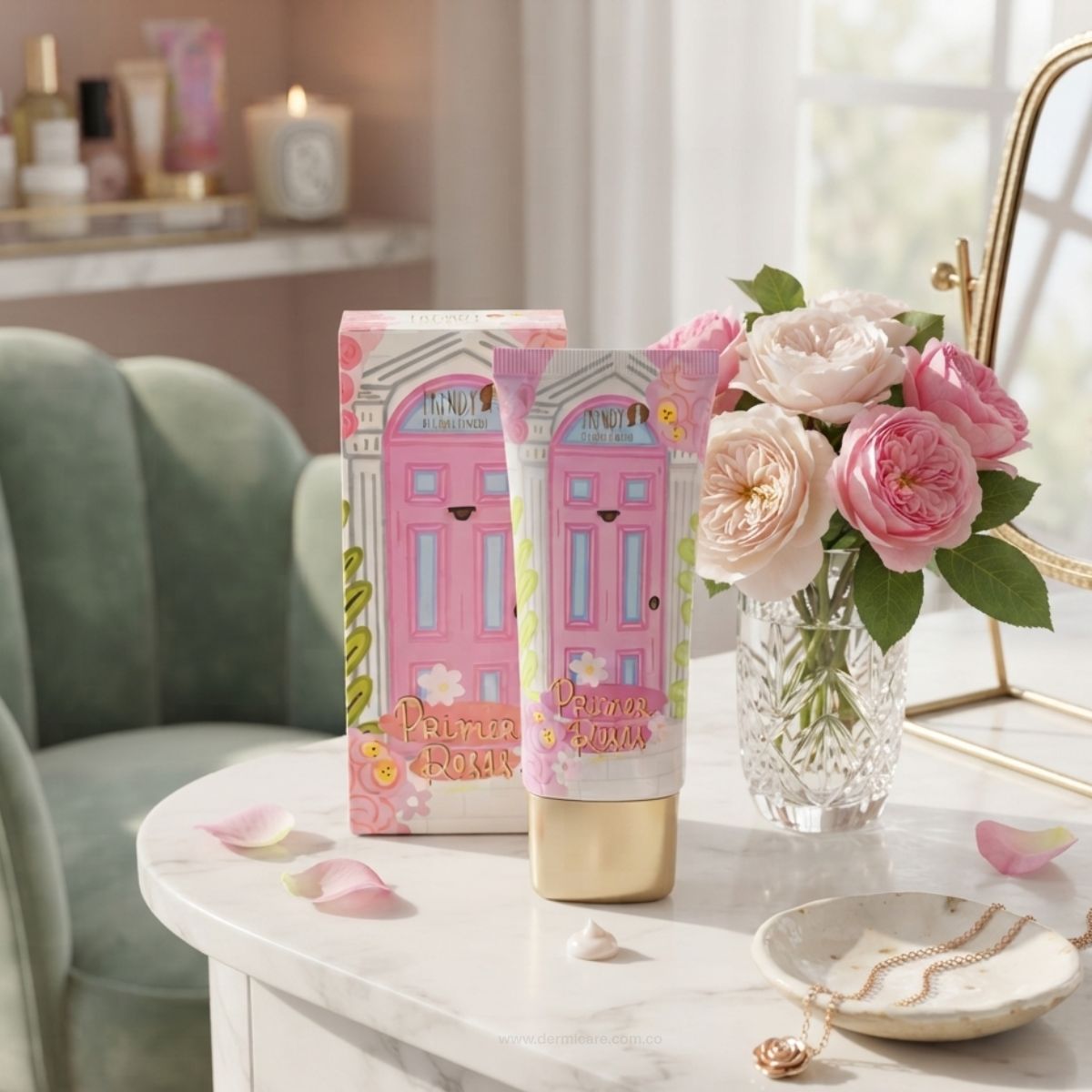 Primer Rosas Trendy prebase facial hidratante poros base duradera extracto rosas maquillaje Colombia