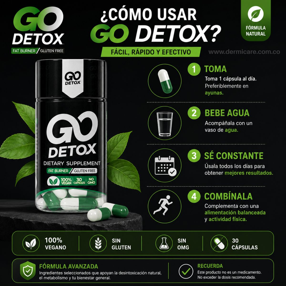 Quemador de grasa Godetox capsulas termogenico herbal detox metabolismo desinflamacion energia natural