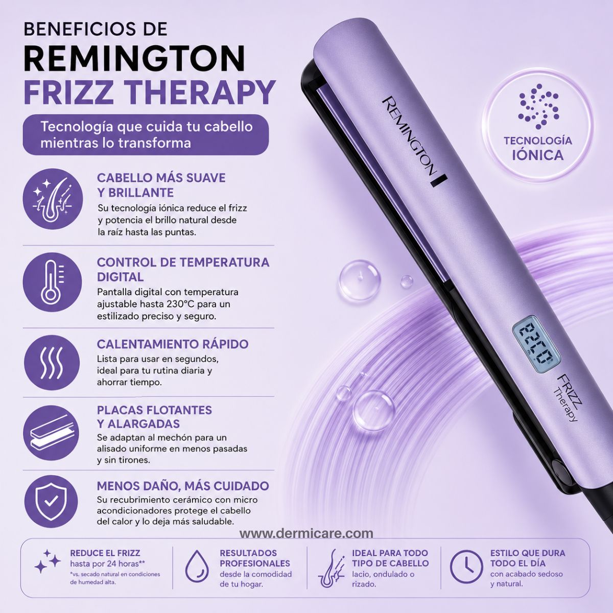 Plancha alisadora Remington S8510 anti-frizz ambientes húmedos liso perfecto clima tropical