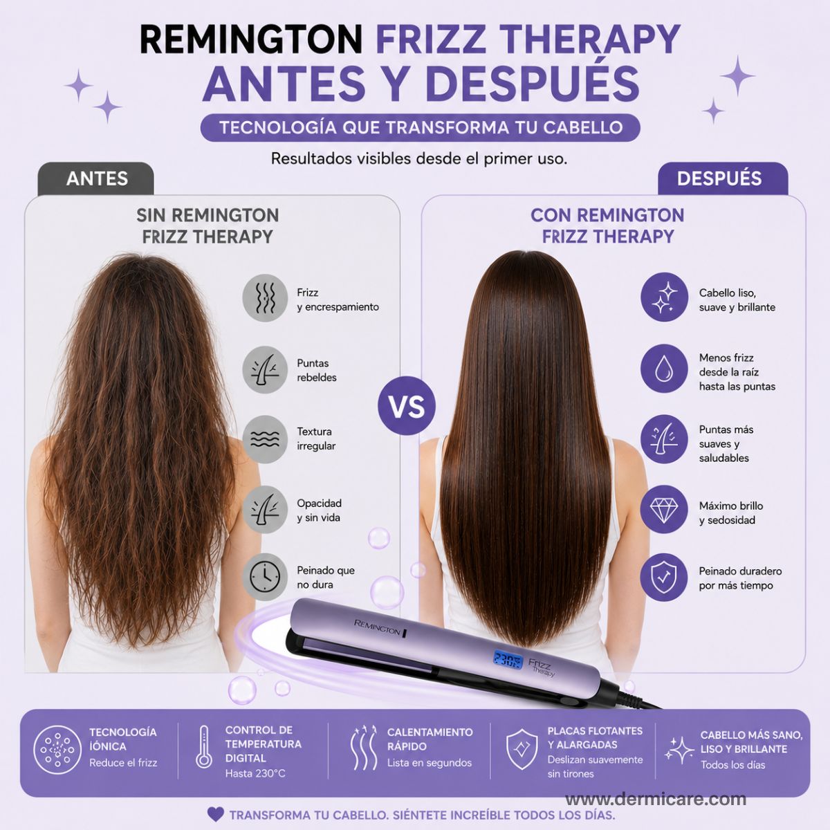Plancha alisadora Remington S8510 anti-frizz ambientes húmedos liso perfecto clima tropical