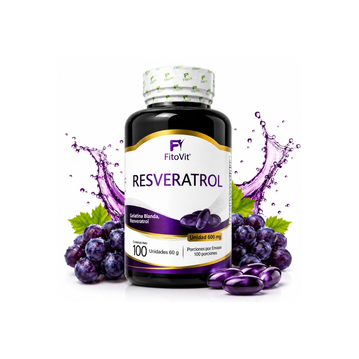 Resveratrol 600mg FitoVit 100 softgels antioxidante longevidad celular cardiovascular