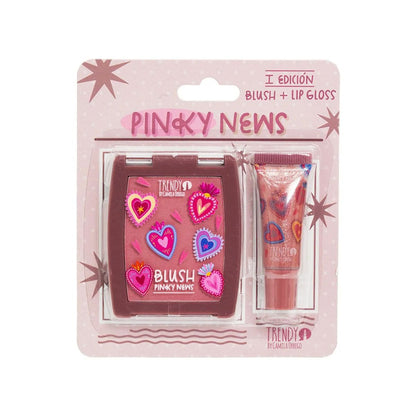 Rubor en polvo y gloss labial color rosado Trendy Kit de maquillaje