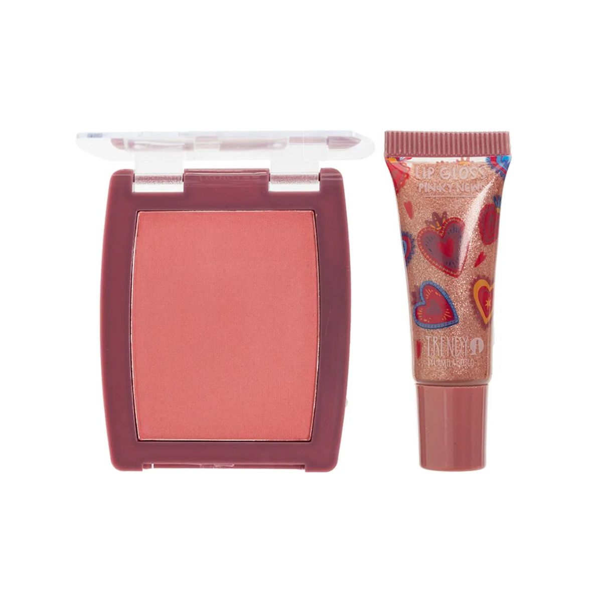 Rubor en polvo y gloss labial color rosado Trendy Kit de maquillaje