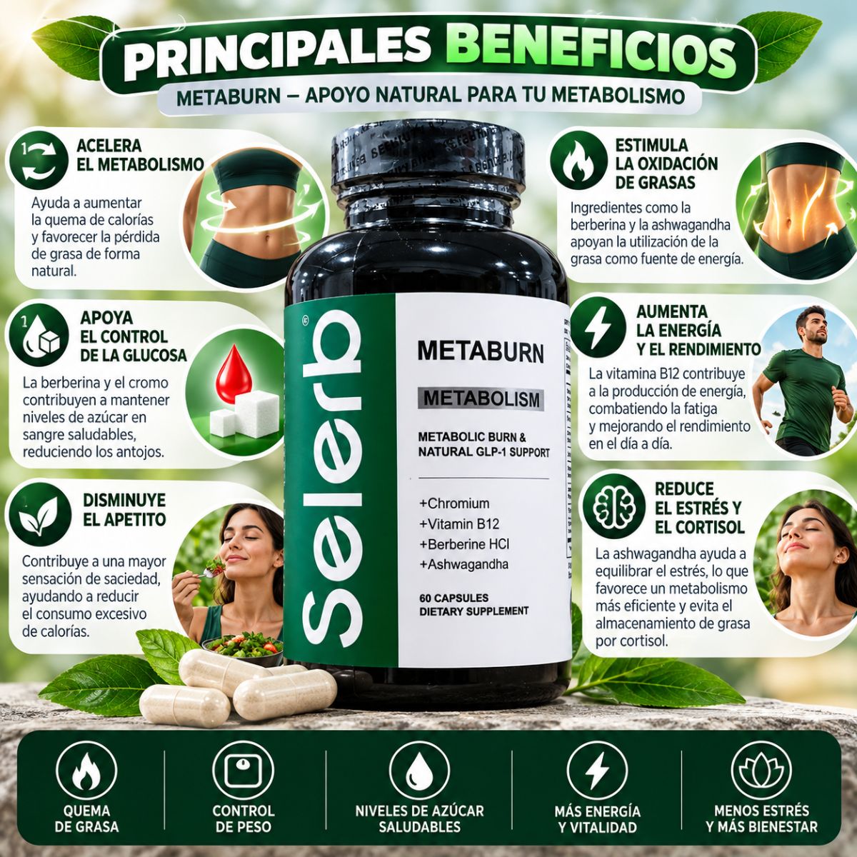 Selerb Metaburn x60 Berberina, Cromo, Ashwagandha y Envío Gratis