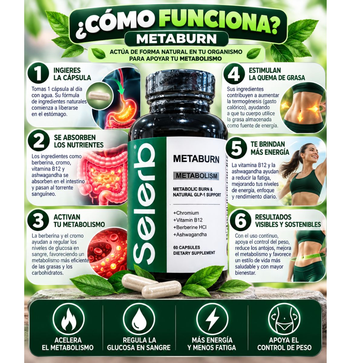 Selerb Metaburn x60 Berberina, Cromo, Ashwagandha y Envío Gratis