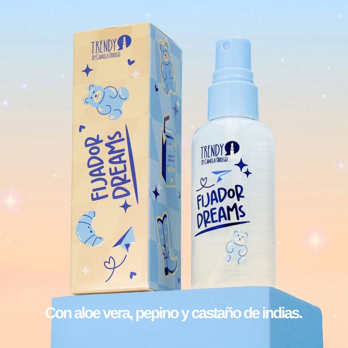 Fijador de maquillaje en spray Trendy con ingredientes naturales