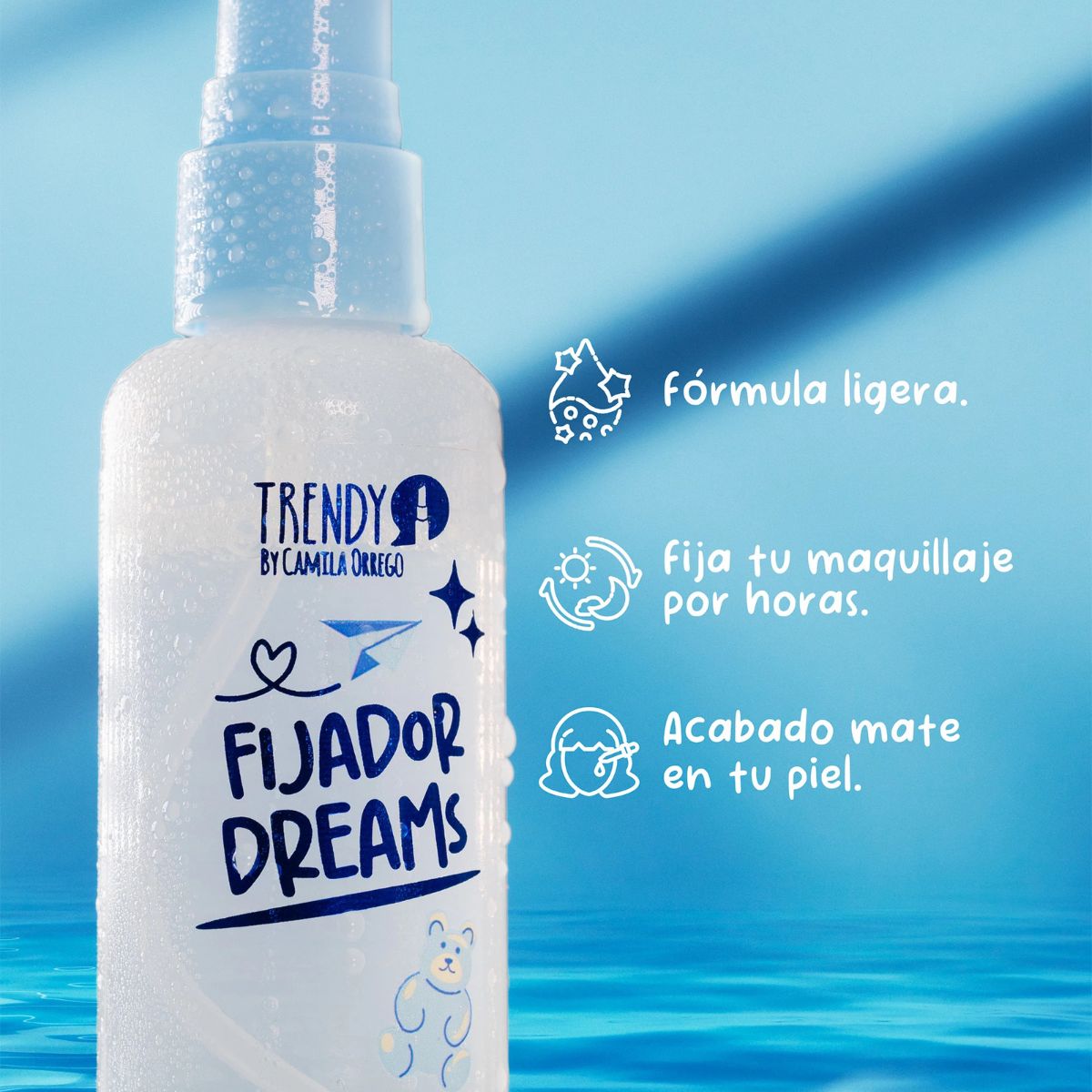 Fijador de maquillaje en spray Trendy con ingredientes naturales