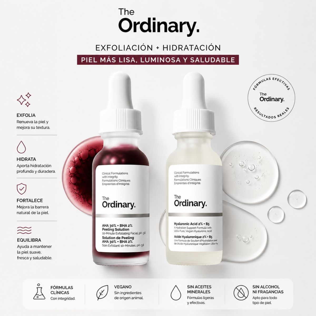The Ordinary Peeling AHA 30 BHA 2 acido hialuronico 2 B5 15ml exfoliacion hidratacion 