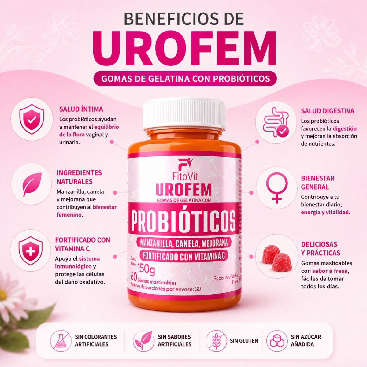 Urofem Probioticos FitoVit 60 gomitas flora vaginal salud urinaria mujer
