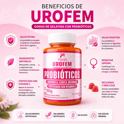 Urofem Probioticos FitoVit 60 gomitas flora vaginal salud urinaria mujer