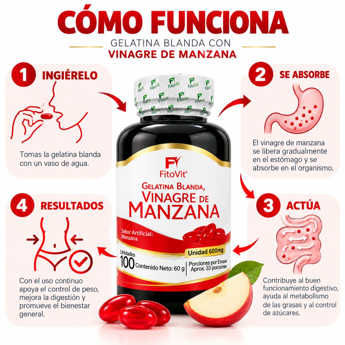 Vinagre de manzana FitoVit x100 cápsulas blandas