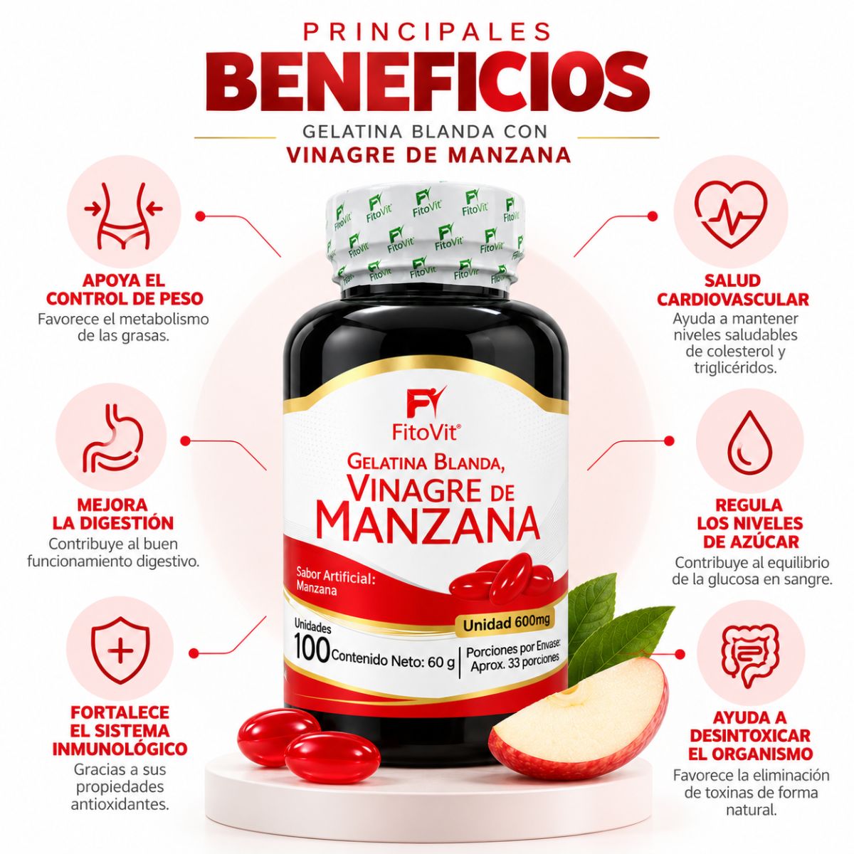 Vinagre de manzana FitoVit x100 cápsulas blandas