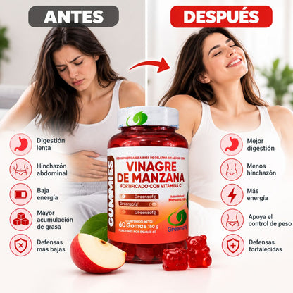 Gomitas Vinagre de Manzana Greensofg x60 Sin Azúcar con Vitamina C