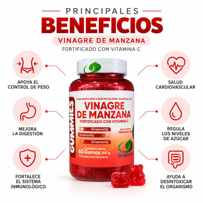 Gomitas Vinagre de Manzana Greensofg x60 Sin Azúcar con Vitamina C