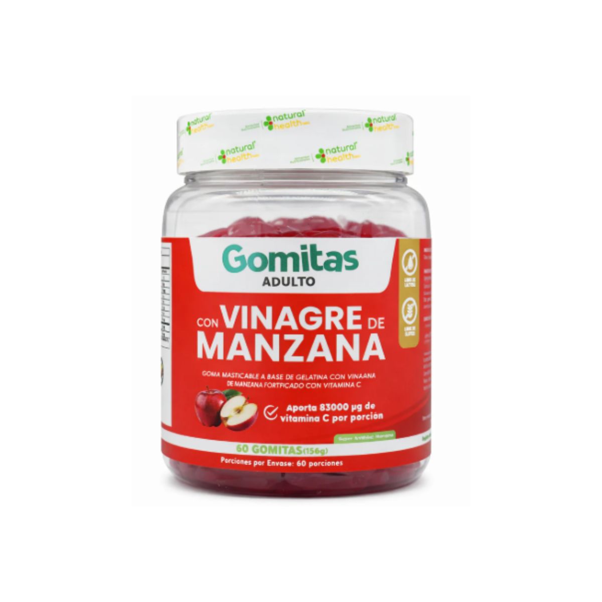 Gomitas vinagre de manzana Natural Health 60 capsulas ACV vitamina C metabolismo digestion defensas