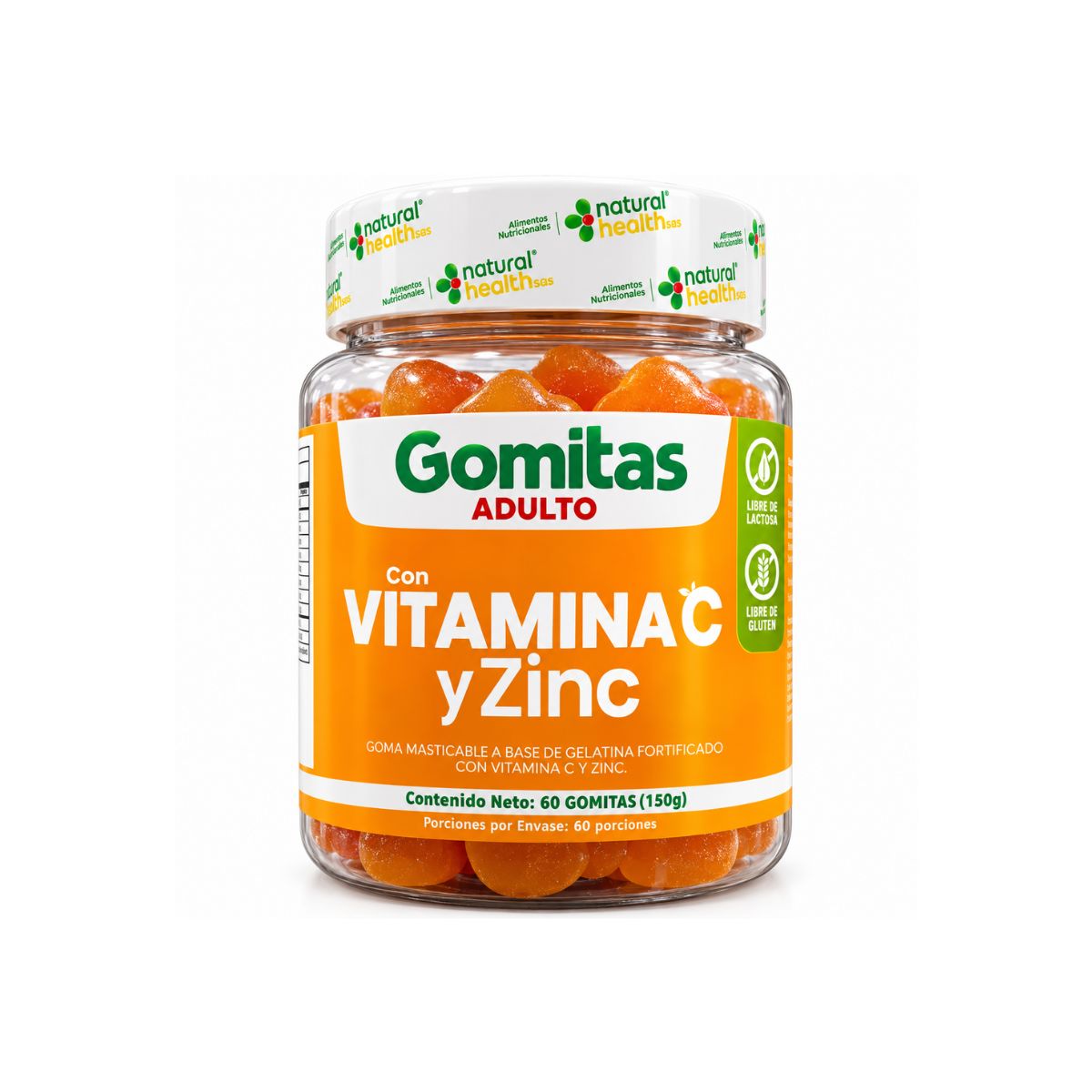Gomitas Vitamina C y Zinc Natural Health x60 Adulto Sabor Naranja