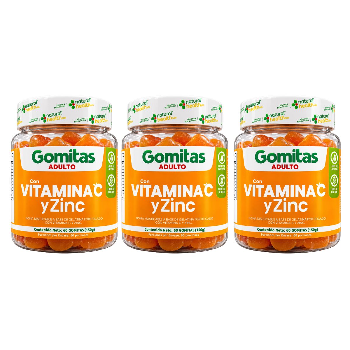 Gomitas Vitamina C y Zinc Natural Health x60 Adulto Sabor Naranja