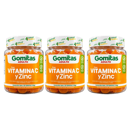 Gomitas Vitamina C y Zinc Natural Health x60 Adulto Sabor Naranja