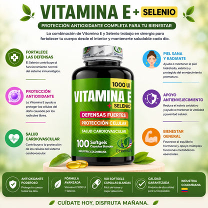 Vitamina E Selenio Softgels 100 caps antioxidante proteccion celular piel inmune tiroides