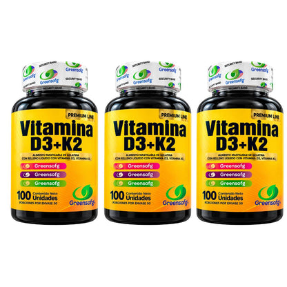 Vitamina D3 + K2 (MK-7) Greensofg x100 Cápsulas Blandas - Envío Gratis
