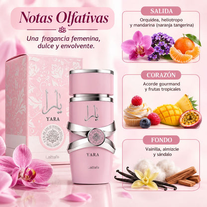 Perfume Yara Lattafa EDP gourmand floral mandarina heliotropo orquidea vainilla sandalo
