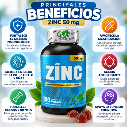 Zinc en Gomitas Greensofg x100 Piel, cabello y uñas

